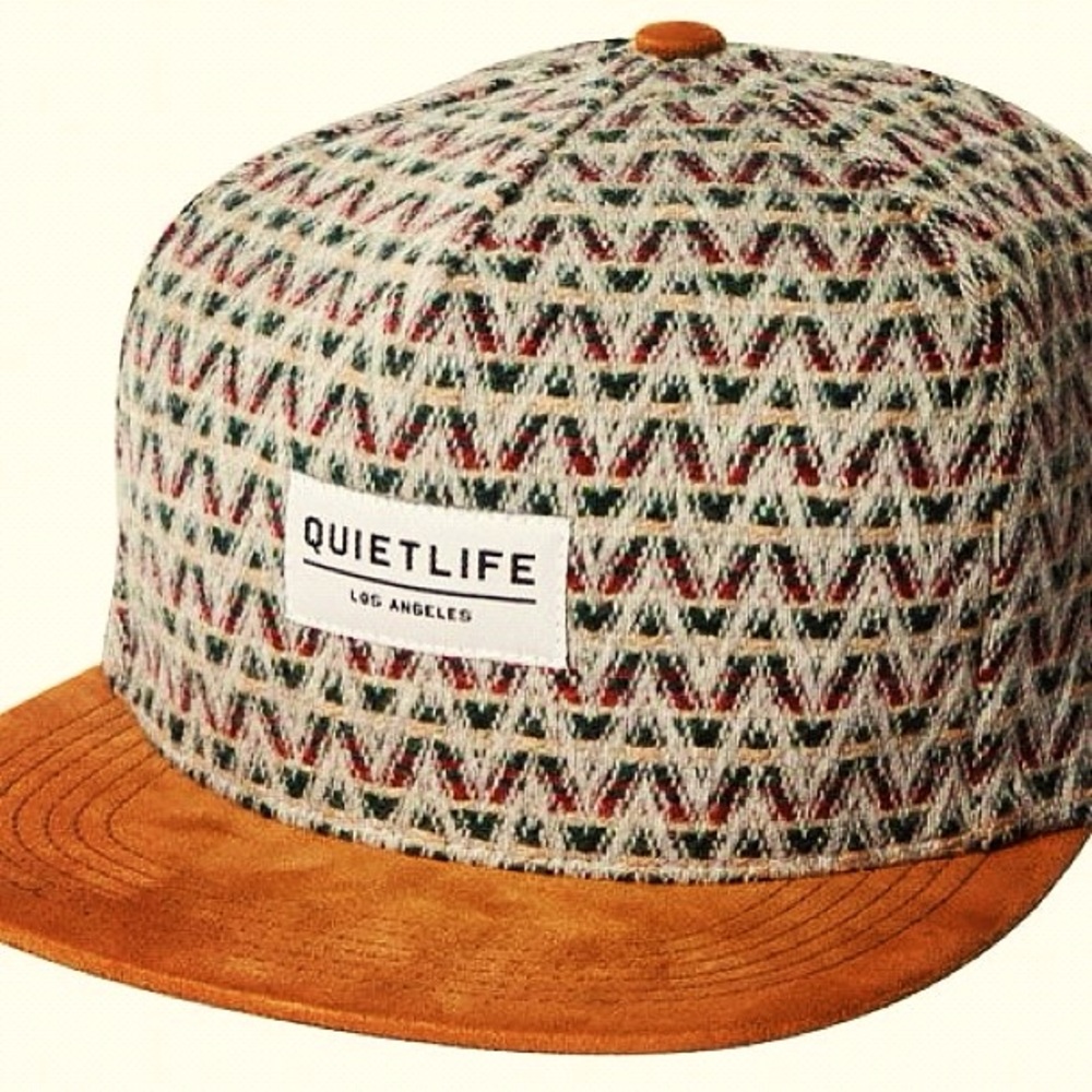 The Quiet Life zigzag cap (autumn colors) Snap back. Lightweight wool and suede